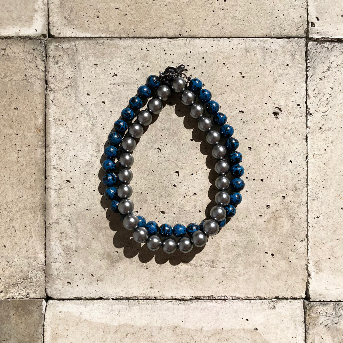 m's braque】DEADSTOCK BEADS SEPARABLE NECKLACE / Navy × Metallic