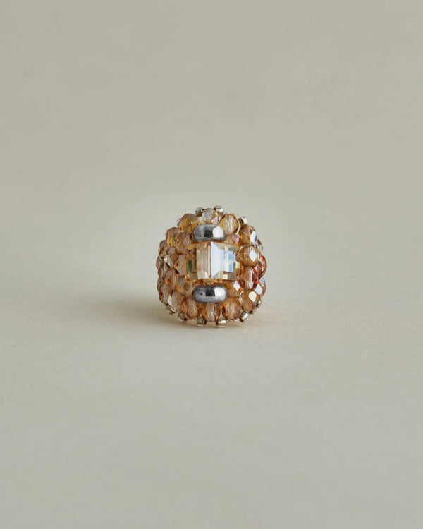 【 TIE A KNOT 】CRYSTAL BEADS RING with SILVER 925 / Beige × Beige #12