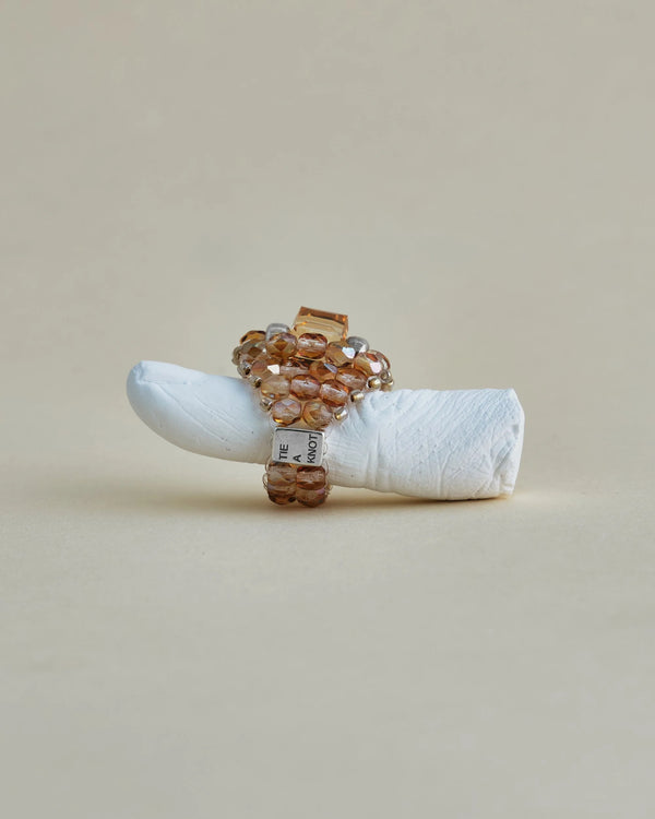 【 TIE A KNOT 】CRYSTAL BEADS RING with SILVER 925 / Beige × Beige #12