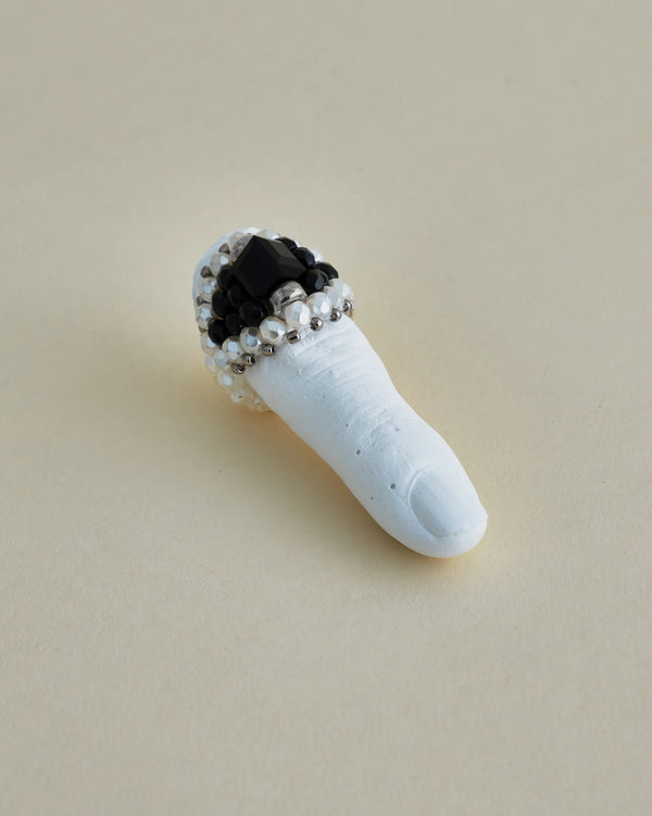 【 TIE A KNOT 】CRYSTAL BEADS RING with SILVER 925 / Black × Pearl #10