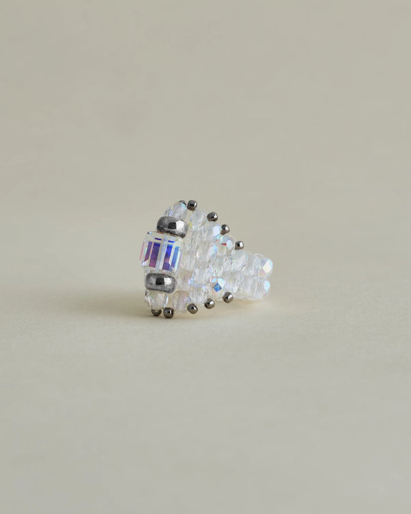 【 TIE A KNOT 】CRYSTAL BEADS RING with SILVER 925 / Clear × Clear #9