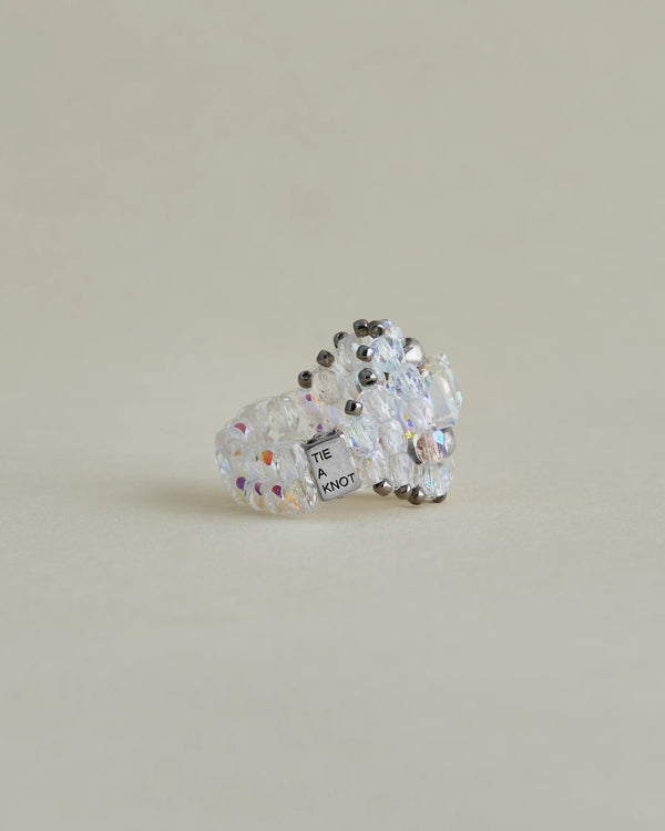 【 TIE A KNOT 】CRYSTAL BEADS RING with SILVER 925 / Clear × Clear #9