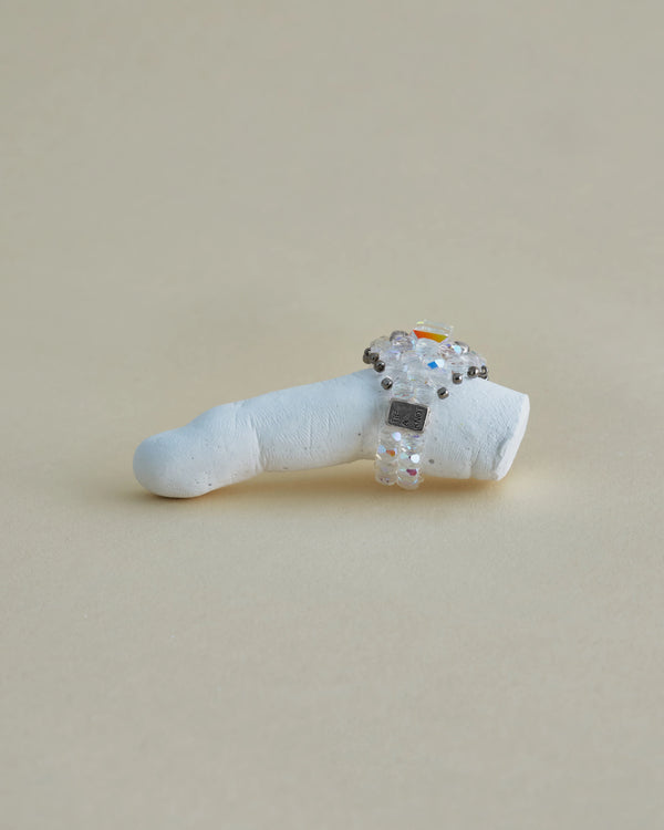 【 TIE A KNOT 】CRYSTAL BEADS RING with SILVER 925 / Clear × Clear #9