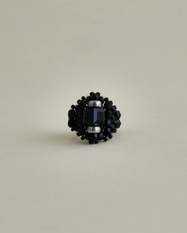 【 TIE A KNOT 】CRYSTAL BEADS RING with SILVER 925 / Black × Black #5