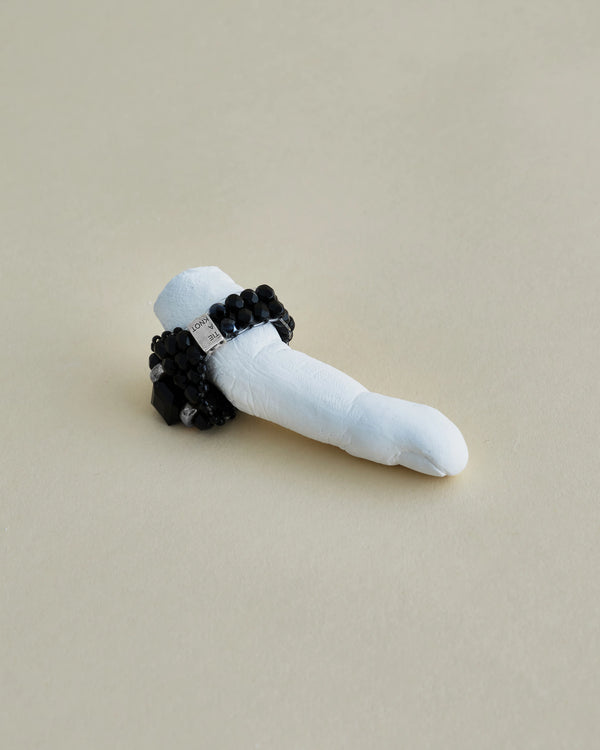 【 TIE A KNOT 】CRYSTAL BEADS RING with SILVER 925 / Black × Black #5