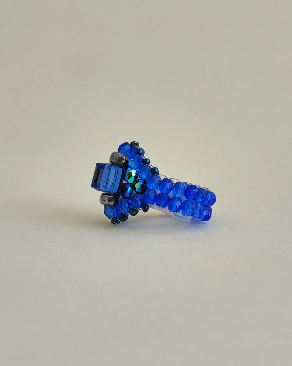 【 TIE A KNOT 】CRYSTAL BEADS RING with SILVER 925 / Sapphire × Sapphire #6