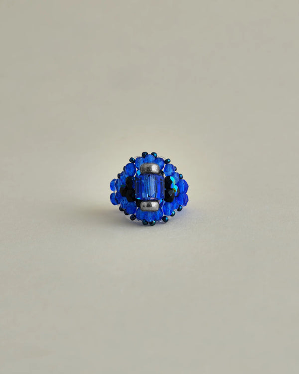【 TIE A KNOT 】CRYSTAL BEADS RING with SILVER 925 / Sapphire × Sapphire #6