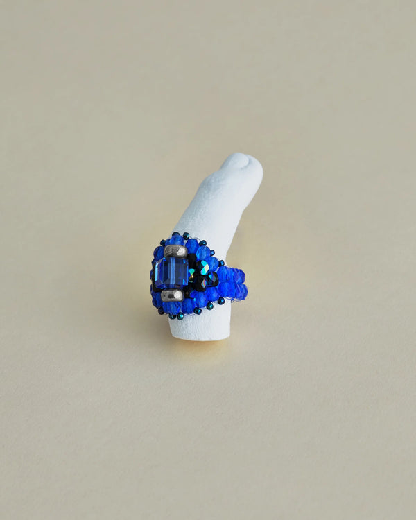 【 TIE A KNOT 】CRYSTAL BEADS RING with SILVER 925 / Sapphire × Sapphire #6