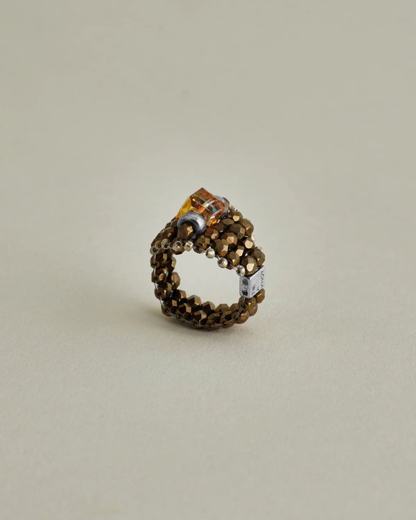 【 TIE A KNOT 】CRYSTAL BEADS RING with SILVER 925 / Sunshine × Bronze #4