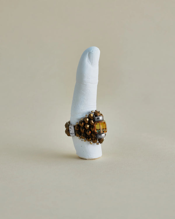 【 TIE A KNOT 】CRYSTAL BEADS RING with SILVER 925 / Sunshine × Bronze #4