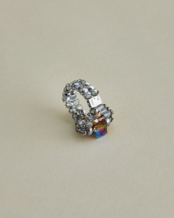 【 TIE A KNOT 】CRYSTAL BEADS RING with SILVER 925 / Beige × Clear #2