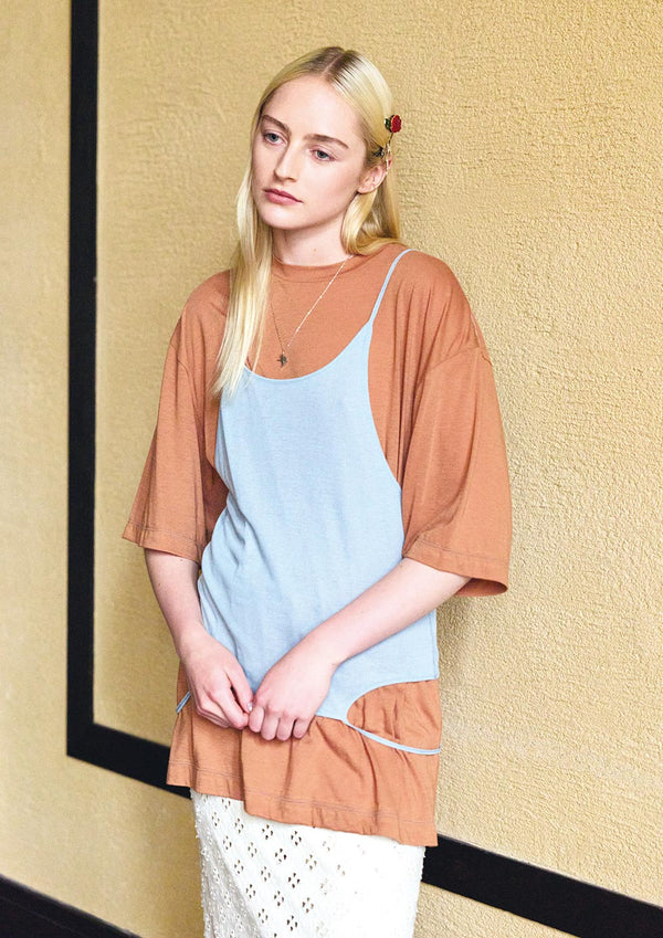 【 RhodolirioN 】CAMISOLE TOP & LOOSE FITTING TEE - UNIT TOPS - / Beige