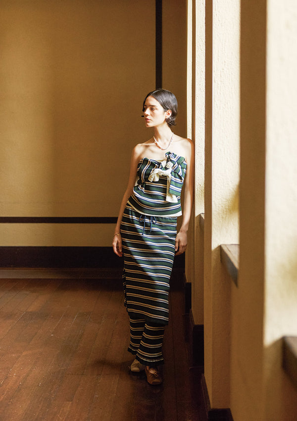 【 RhodolirioN 】PENCIL SKIRT - RANDOM STRIPE - / Olive