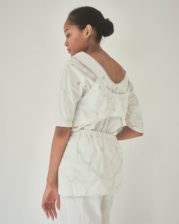 【 RIVER 】EMBROIDERED LAYERED TOP / Black