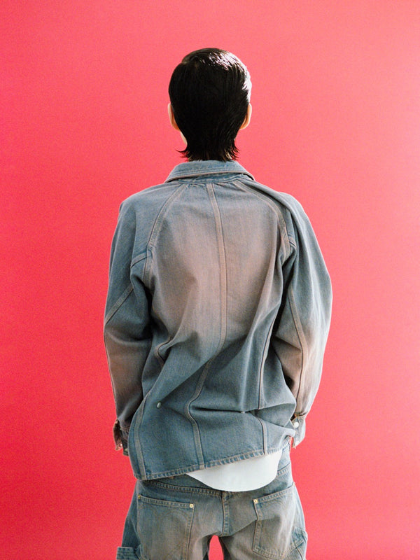 【 HOMMENA 】CRUMPED DENIM JACKET / Pink