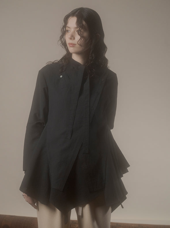 【RURI W. / ルリ】BOW TIE FLARE SHIRT / Black