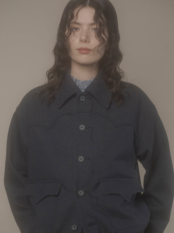 【RURI W. / ルリ】MELANGE YOKE BLOUSON / Navy