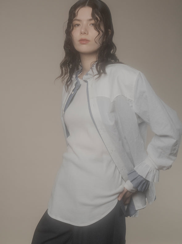 【RURI W. / ルリ】FRILLED YOKE SHIRT / Sax Blue