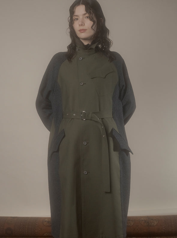 【RURI W. / ルリ】MILITARY SPLICED COAT / Khaki × Dark Gray