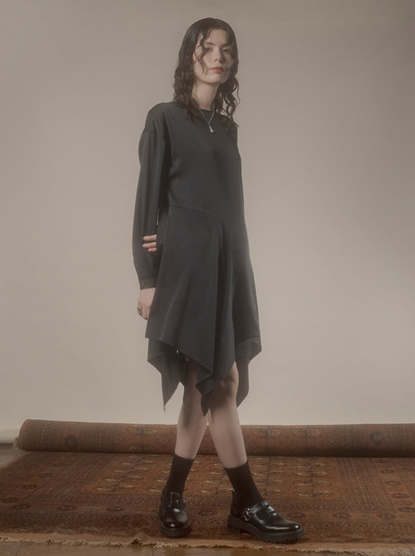 【RURI W. / ルリ】ASYMMETRIC HEM SHORT DRESS  / Black