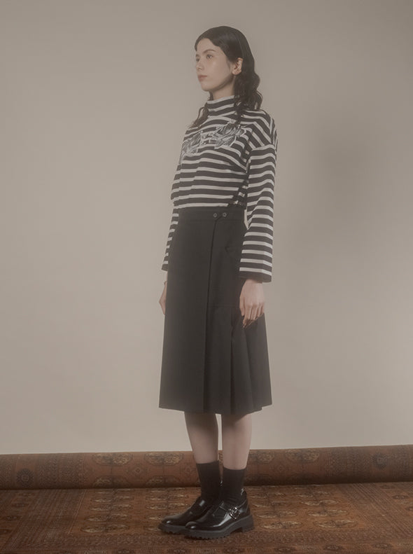【RURI W. / ルリ】STRIPE ROSE PRINT T-SHIRT / Black × Ivory