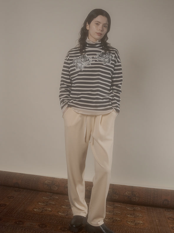 【RURI W. / ルリ】INTERLOCK TUCKED TROUSERS / Cream Yellow
