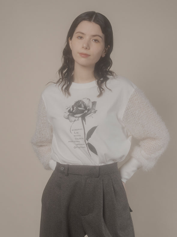 【RURI W. / ルリ】ROSE SLOGAN T-SHIRT / Off-White