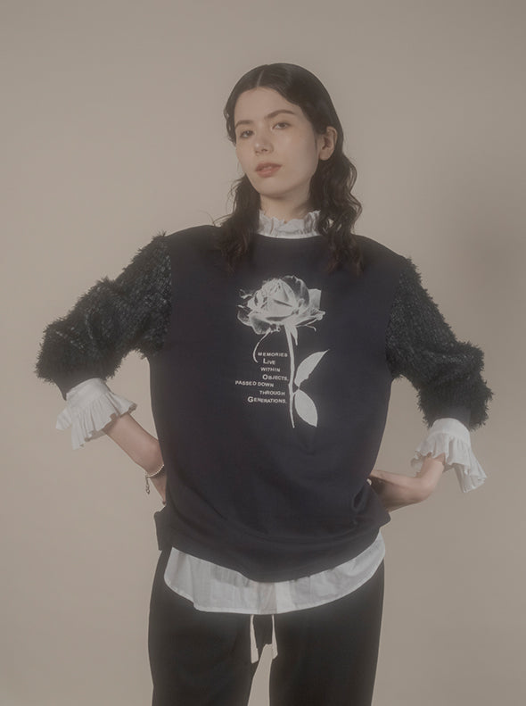 【RURI W. / ルリ】ROSE SLOGAN T-SHIRT / Navy