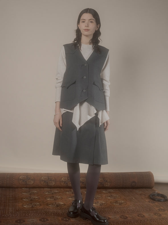 【RURI W. / ルリ】WRAP SIDE PLEAT SKIRT / Charcoal Grey