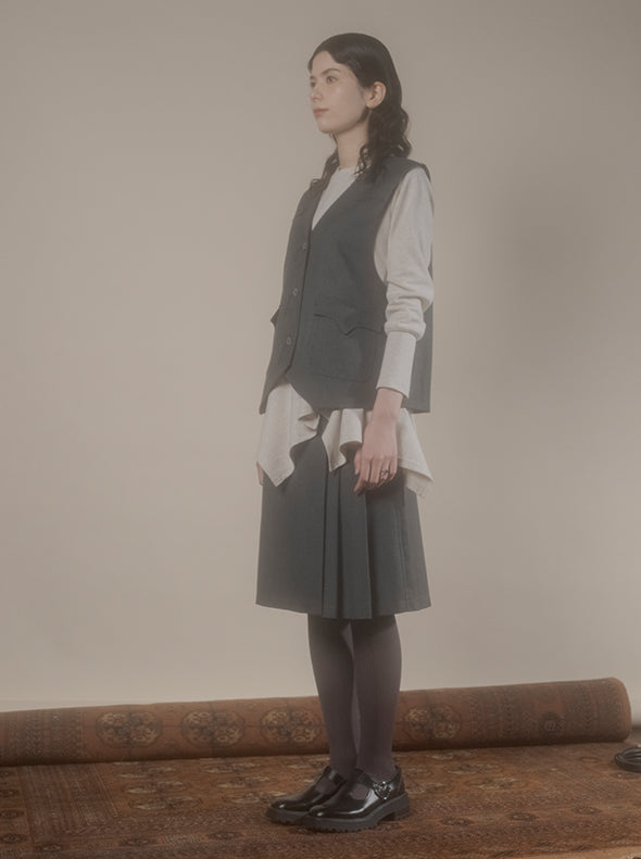 【RURI W. / ルリ】WRAP SIDE PLEAT SKIRT / Charcoal Grey