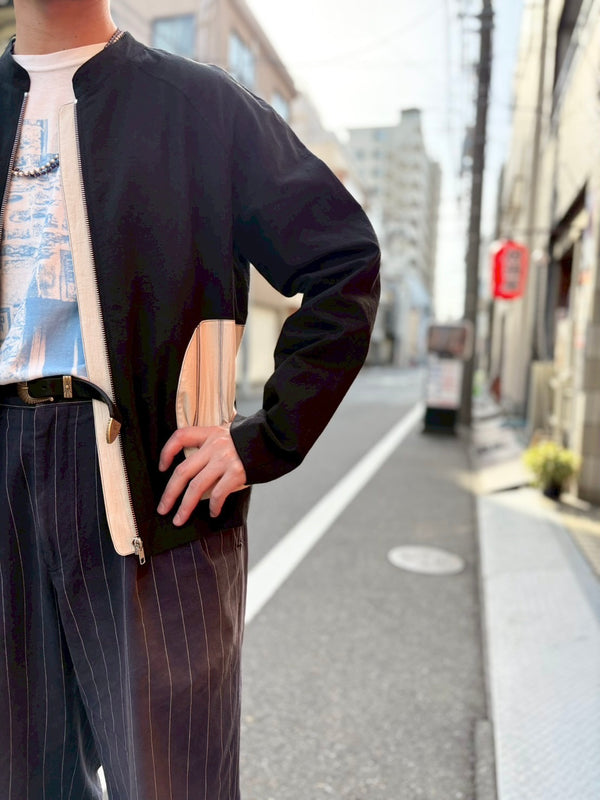 【frank leder / フランクリーダー】WASHED LINEN×COTTON BOMBER JACKET  / Black