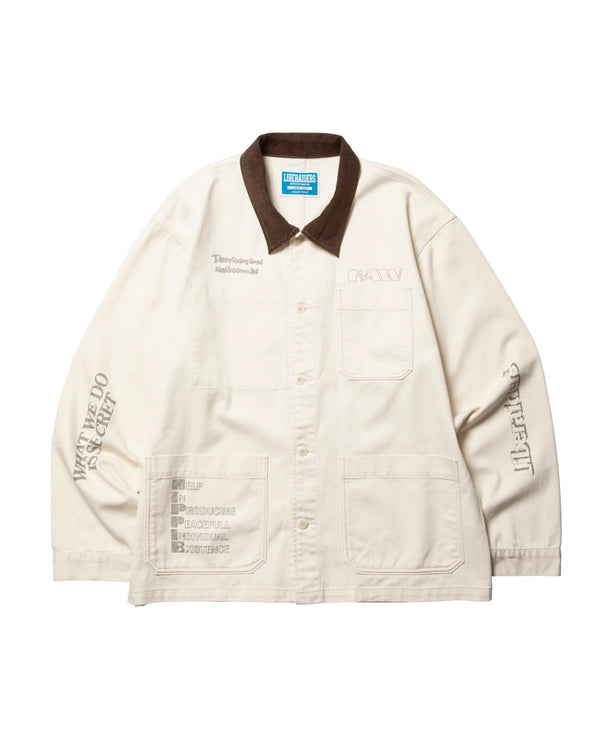 【Liberaiders】HANDWRITING PRINT COVERALL / WHITE