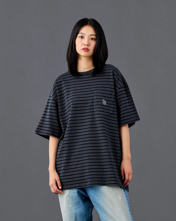 【 Liberaiders 】PIGMENT DYED STRIPED S/S SHIRT / Black