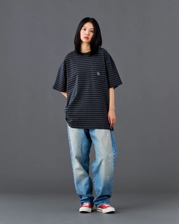 【 Liberaiders 】PIGMENT DYED STRIPED S/S SHIRT / Black
