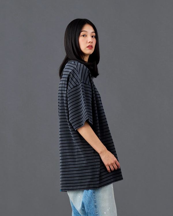 【 Liberaiders 】PIGMENT DYED STRIPED S/S SHIRT / Black