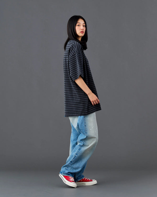 【 Liberaiders 】PIGMENT DYED STRIPED S/S SHIRT / Black
