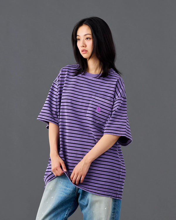 【 Liberaiders 】PIGMENT DYED STRIPED S/S SHIRT / Purple
