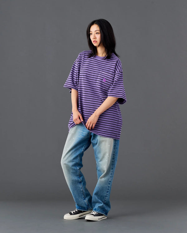 【 Liberaiders 】PIGMENT DYED STRIPED S/S SHIRT / Purple