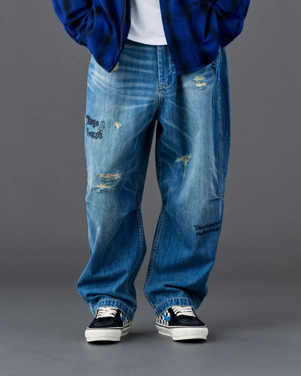 【Liberaiders】DAMAGED DENIM SARROUEL PANTS / BLUE