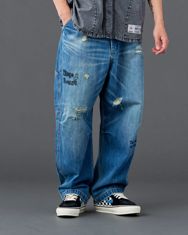 【Liberaiders】DAMAGED DENIM SARROUEL PANTS / BLUE