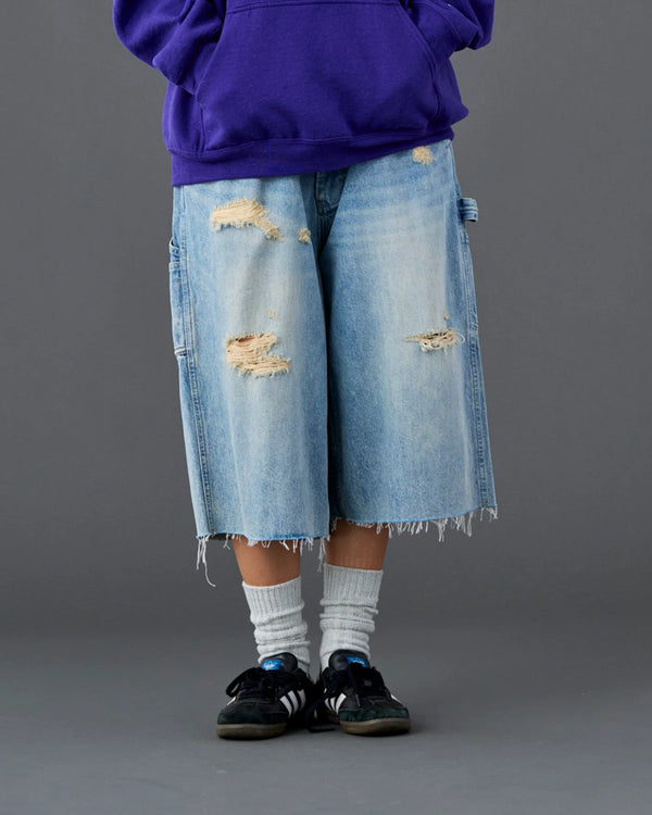 【 Liberaiders 】DAMAGED DENIM BUGGY SHORTS / Blue