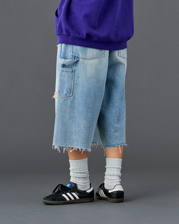 【 Liberaiders 】DAMAGED DENIM BUGGY SHORTS / Blue