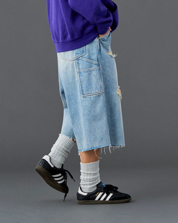 【 Liberaiders 】DAMAGED DENIM BUGGY SHORTS / Blue