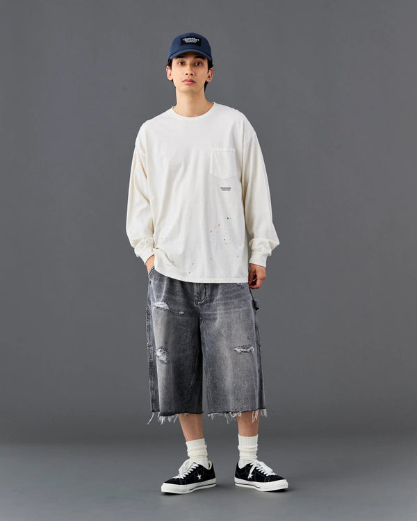 【 Liberaiders 】DAMAGED DENIM BUGGY SHORTS / Black