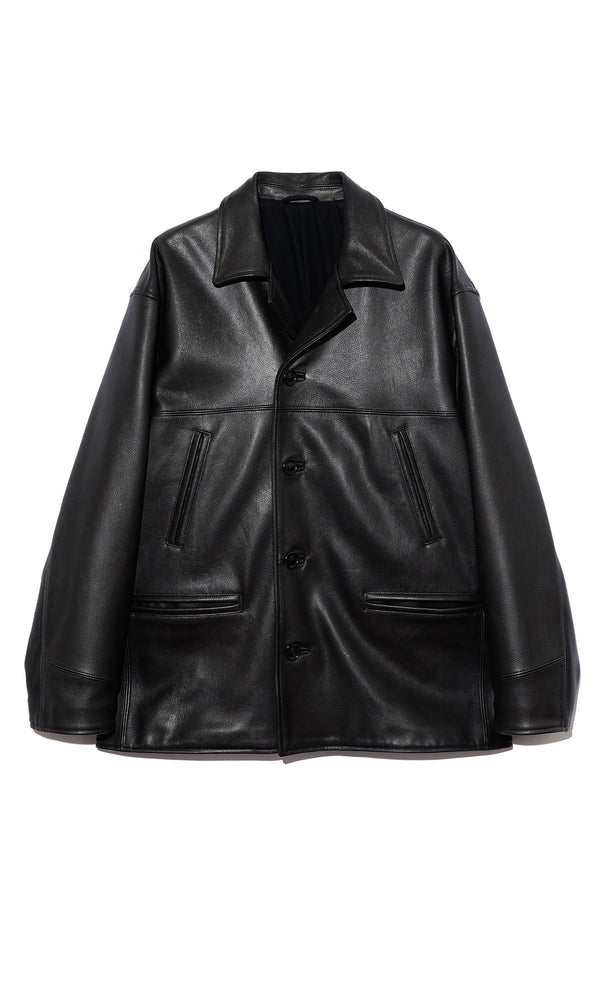 【 UNUSED 】LEATHER CAR COAT / Black