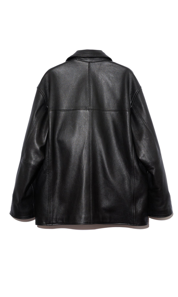 【 UNUSED 】LEATHER CAR COAT / Black
