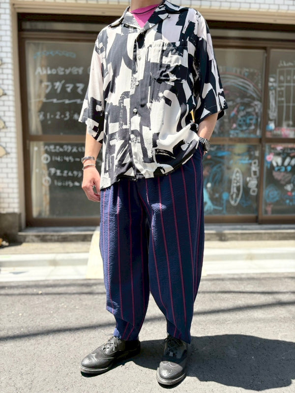 【m's braque】HAREM PANTS / Navy × Bordeaux Stripe