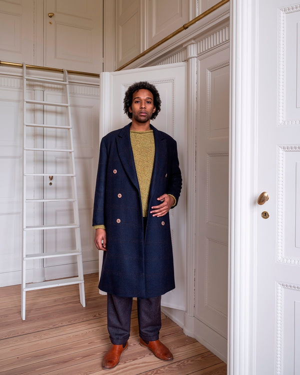 【frank leder / フランクリーダー】DOUBLE BREASTED COAT  - NAVY CHEQUERED WOOL -  / Navy Check
