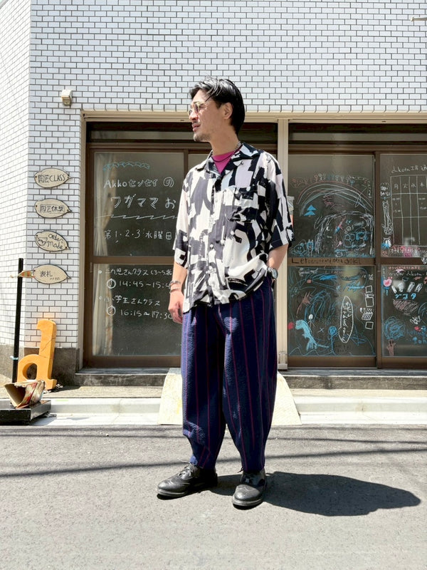 【m's braque】HAREM PANTS / Navy × Bordeaux Stripe