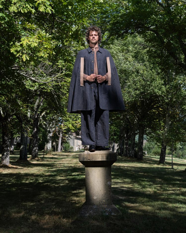 【frank leder / フランクリーダー】WASHED MOLESKIN 1TUCK WIDE TROUSERS  / Charcoal Grey